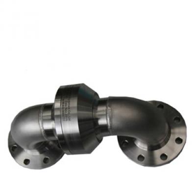 Hydraulic rotary joint with double bend flange connection
